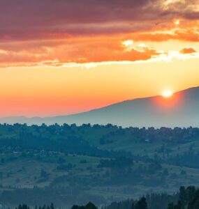 Berge Sonnenuntergang Dämmerung Ende Abend